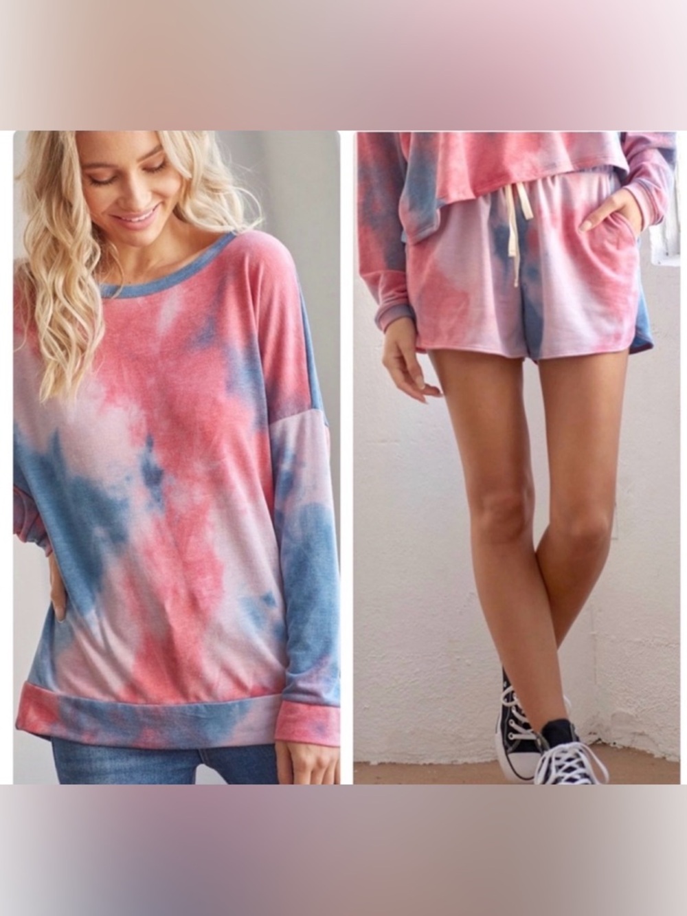 🩷💙New Pink And Blue Tie Dye Lounge Set Open Back Top With Matching Shorts🩷💙